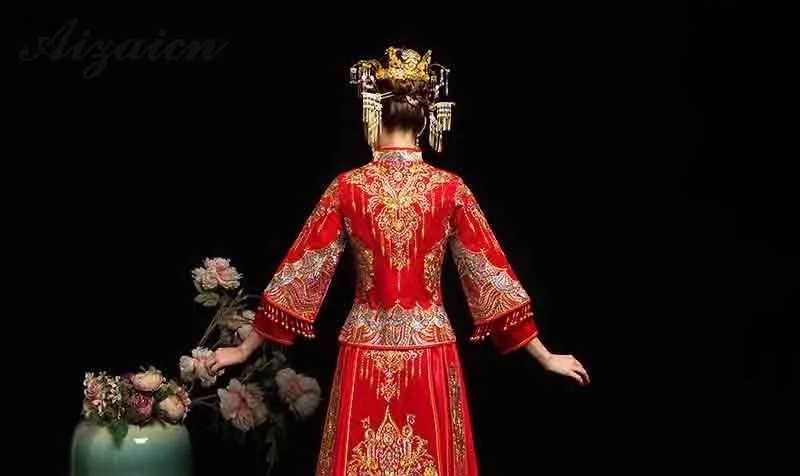 Модные красного цвета для невесты Cheongsam современный Для женщин Китайский традиционный свадебный платье Qipao восточные Стиль халат замужем Qi Pao