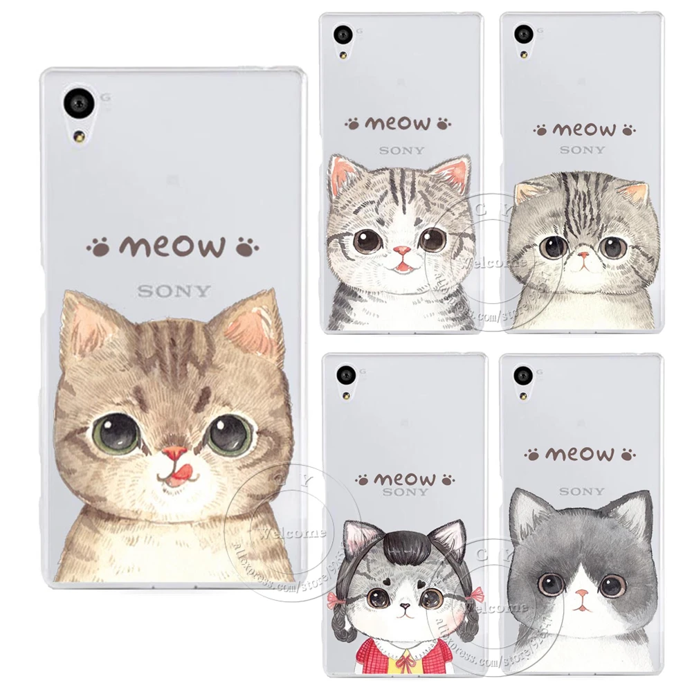

New Fashion Super Cute Cat Hard Plastic Case Cover For Coque Sony Xperia Z1 Z2 Z3 Z3+ Z4 Z5 L39H L50W