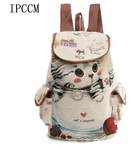 IMIDOCasual холст школьный рюкзак Для женщин прекрасный кот печатных Drawstring подросток