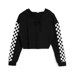Модные S-XL Для женщин толстовка клетчатые шорты Толстовка Джемпер кофты укороченный топ пуловер пальто Топы Костюмы