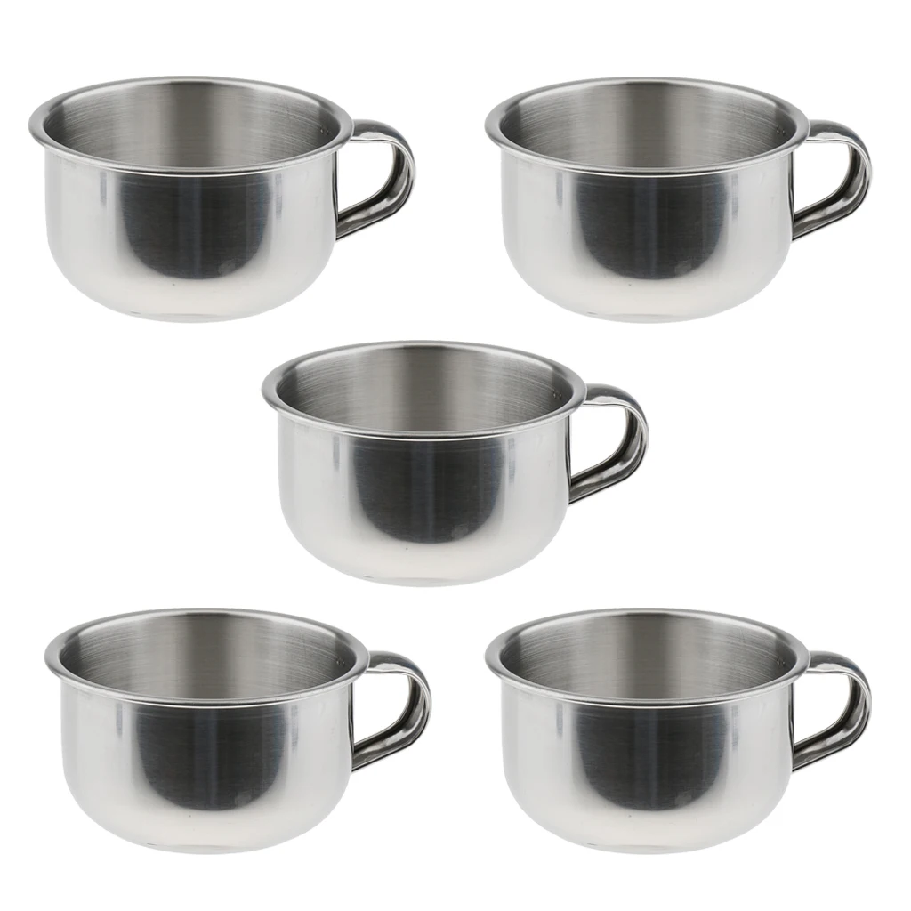 Bulk Lot of 5 Pieces Mens Beard Shaving Bowl Mugs Cup( Made of Stainless Steel), Rust-proof & Durable