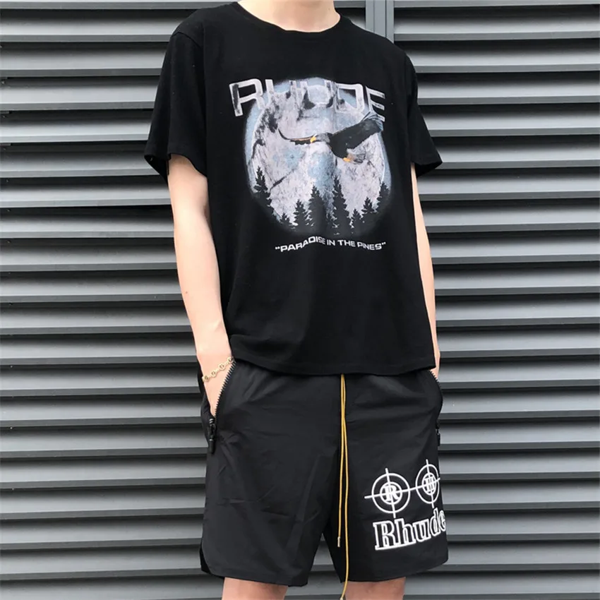 

Black Paradise Rhude Tee 2019SS Summer Spring Loose Men Cotton Rhude T-shirts Rhude Eagle Graphics Print T-shirt Short Sleeve