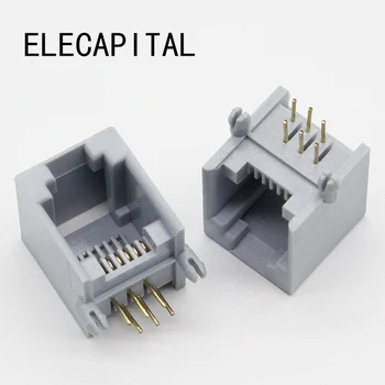 

10PCS/Lot RJ12 socket telephone 90 degrees 6pin crystal female 6p6c socket