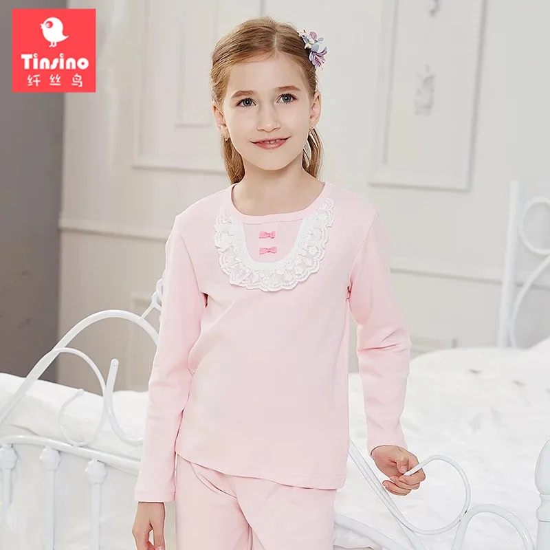 Tinsino Children Girls Autumn Pajama Sets Girl Long Sleeve Pink Pajamas Kids Girls Spring