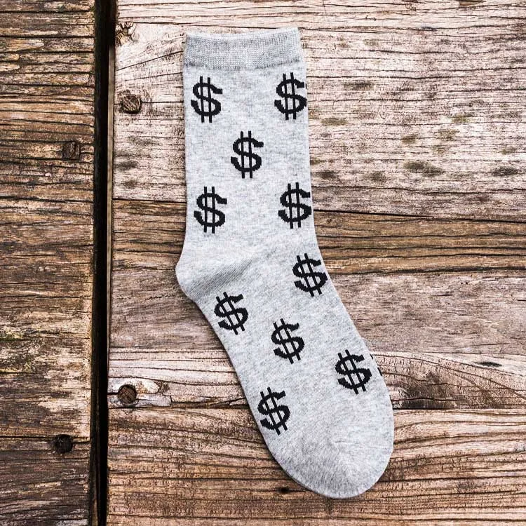 Новые модные летние осенние носки новинка мужские носки Harajuku Money calcetines бизнес хлопковые носки счастливые носки для мужчин - Цвет: Grey