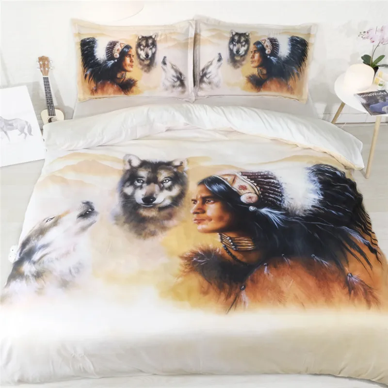 

Fanaijia Indian wolf Bedding Set queen size Bohemian Duvet Cover set with pillowcase king Bedline best gift