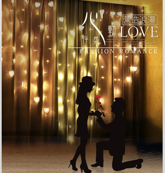 

New Birthday romantic background arrangement light string LED heart-shaped decorative light confession love shape curtain light