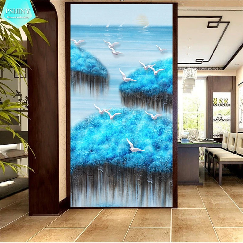 

PSHINY NEW 5D DIY Diamond embroidery Blue field view home decor Full Round rhinestone mosaic kit Diamond Painting cross stich