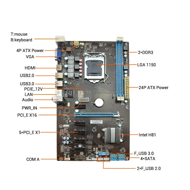 6GPU горная материнская плата с 6 шт. PCI-E Riser Card PCIE 1x to 16x адаптер удлинитель 1x to 16x USB 3,0 кабель для BTC Rig LTC Miner - Цвет: 1 Mining Motherboard