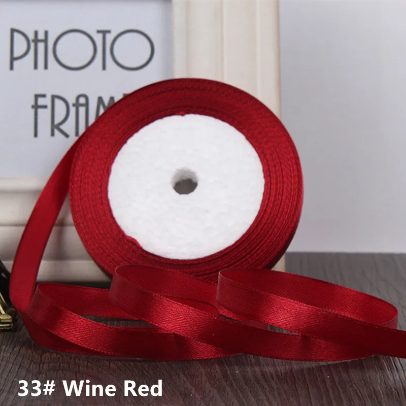 Высокое качество, 25 ярдов/рулон, корсажные атласные ленты для свадьбы, рождественской вечеринки, Decoration6mm-40mm, сделай сам, бант, ремесло, ленты, открытка, подарок - Цвет: Wine Red