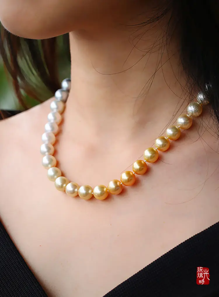 

gorgeous AAA 11-12mm round south sea multicolor pearl necklace 18inch 14k