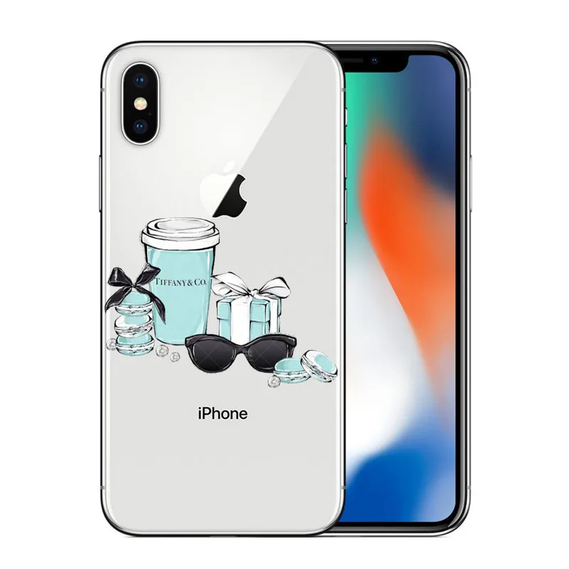 Модный чехол в синей коробке для девочек iPhone X, 8, 7, 6, 6s Plus, 5, 5S, SE, XR, XSMax, жесткий чехол для телефона с котом и кофе - Цвет: Небесно-голубой