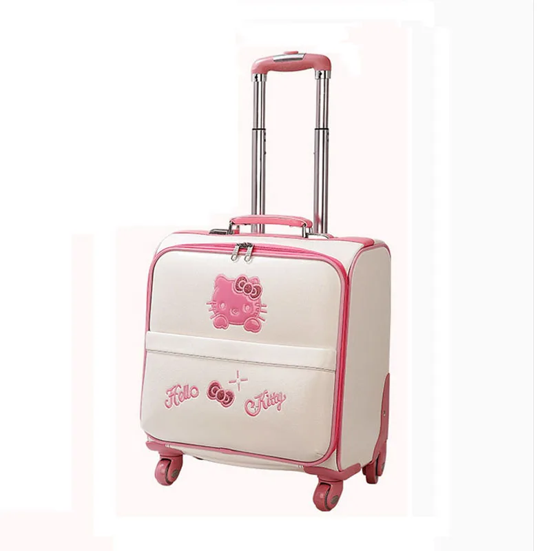 Fashion hello kitty suitcase 16 inch women luggage bag High quality PU travel suitcase with wheels