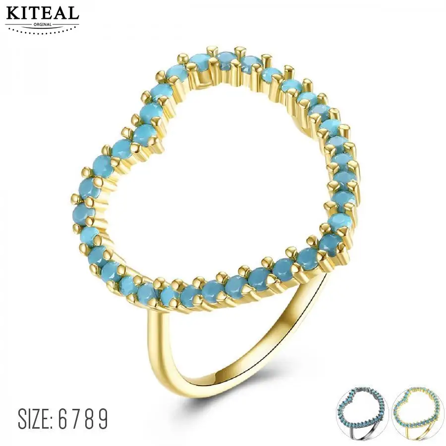 Kiteal Модные женские винтажные Бирюзовые Кольца Сердце полое большое кольцо