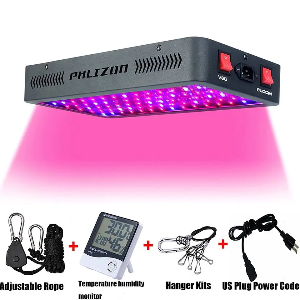 

1200W LED Plant Grow Light with Thermometer Humidity Monitor,Adjustable Rope,Double Switch led lights for growing,best 10W leds