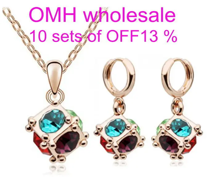 

OMH wholesale Ball colorful crystal 18KT white gold Austrian crystals fashion Pendant Earrings + necklace Jewelry set TZ102