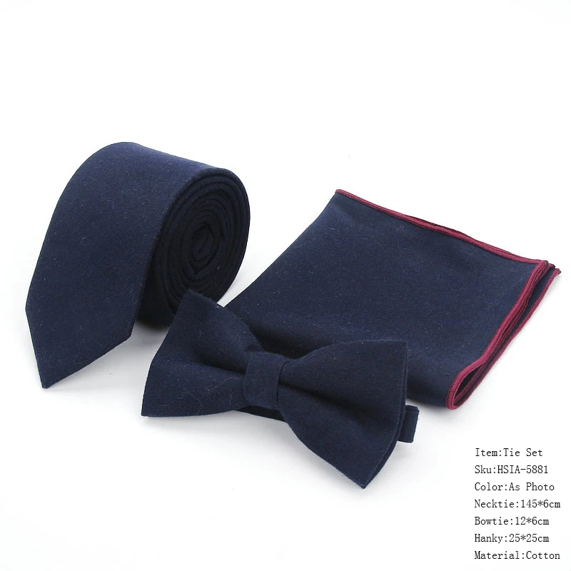 

Brand New Men's 100% Cotton Designer Skinny Navy Solid Black Pocket Square Handkerchief Butterfly Bow Tie Neck Ties Set 13Colors