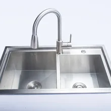 78X43x22 см) двойная миска ручной работы Встроенная кухонная раковина, 304 раковина из нержавеющей стали с выдвижным смесителем кран горячий и холодный