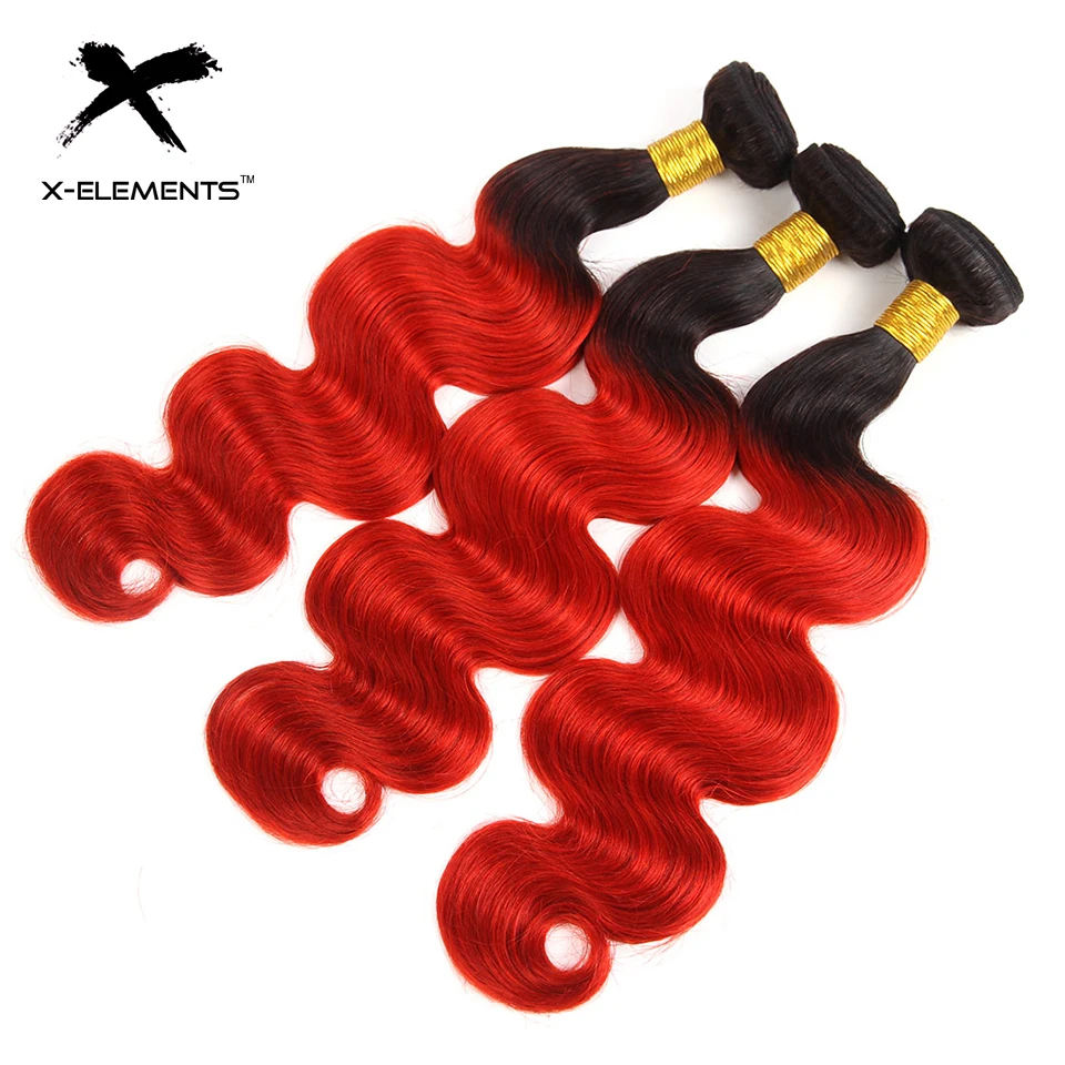 X-Elements Brazilian Ombre Body Wave Hair Bundles T1B 30 Burgundy 39J Purple Colored Human Hair Weave Non-Remy Hair Extensions (17)