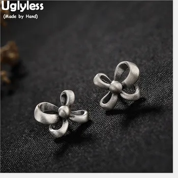 

Uglyless Handmade Ethnic Hollow Bow Stud Earrings for Women Real Solid 925 Silver Fine Jewelry Vintage Thai Silver MINI Studs