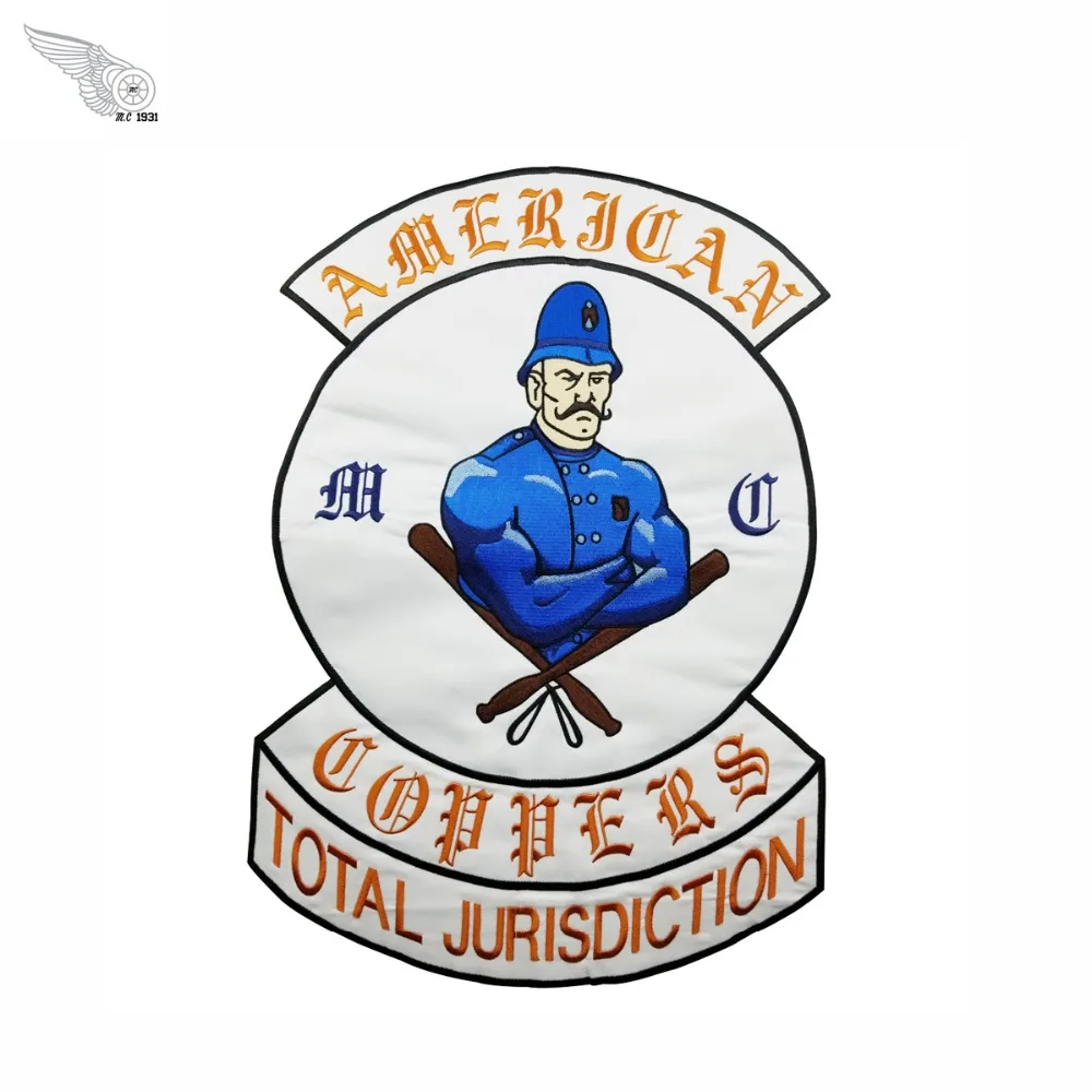 

48CM Policeman patch embroidered iron on large size biker patches for jacket custom design free shipping