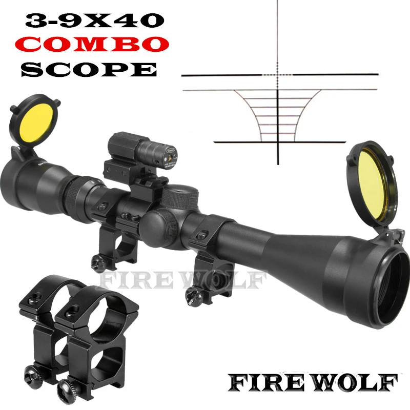 

FIRE WOLF Optical Sight 3-9X40 Riflescope Hunting Optics Y0038 25.4mm Scope Mount With Red Laser Sight DDD