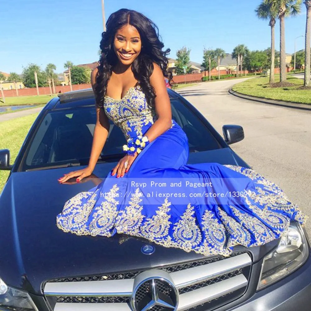 Blue and Gold Prom Dress