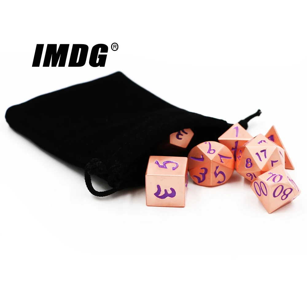IMDG 7pcs/set Creative RPG Game Dice Polyhedron Metal DND Large Font Red Copper Purple Digital | Спорт и развлечения