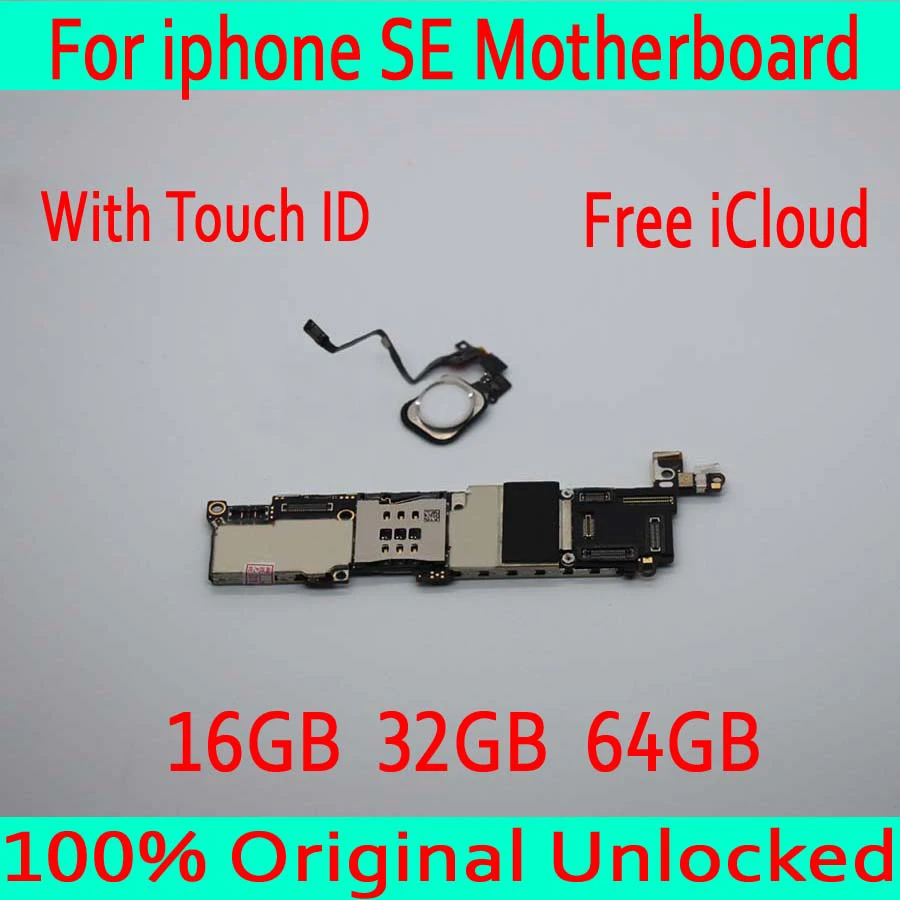 

White with Touch ID for iphone SE Motherboard,Original unlocked for iphone 5SE SE Mainboard with OS System,16GB / 32GB / 64GB