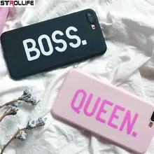 

STROLLIFE Letters Queen & Boss Couples Phone Cases For iPhone 8 case Ultra Slim Soft Silicon Cover For iphone 6 6S 7 8 Plus