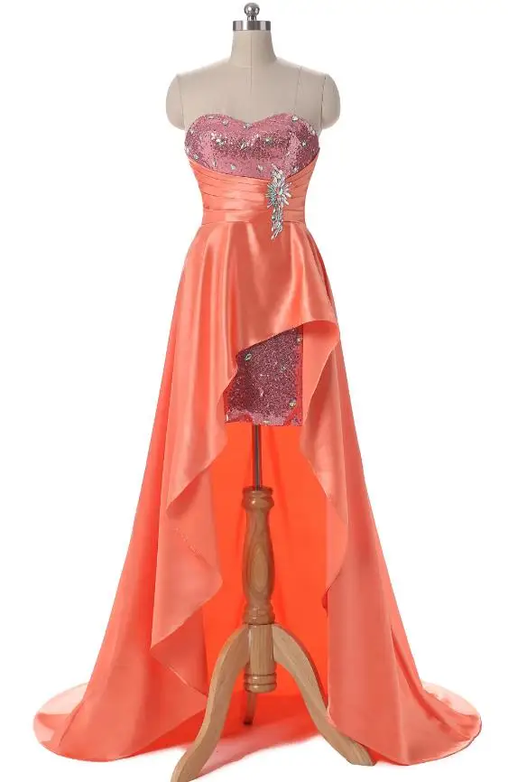 Ruthshen асимметричное платье для выпускного вечера с Блестками, Бисером, вечернее платье для вечеринки, высокая низкая настоящая фотография, платье для особых случаев - Цвет: Оранжевый