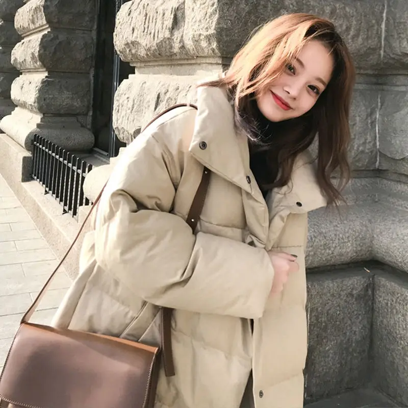 Oversized Coats Stand Collar Winter Jacket Women Down Cotton Parka Thicken Warm Long Coat Women Parkas Mujer Winter Coat C5607 - Цвет: beige apricot color