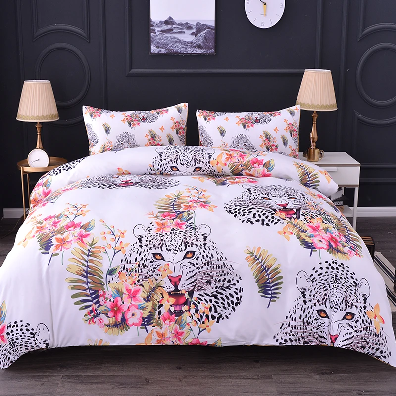 

3D Cheetah Printed Animal Bedding Set White Duvet Cover Set Duvet Cover Single/Twin/Full/Queen/King/Double Size