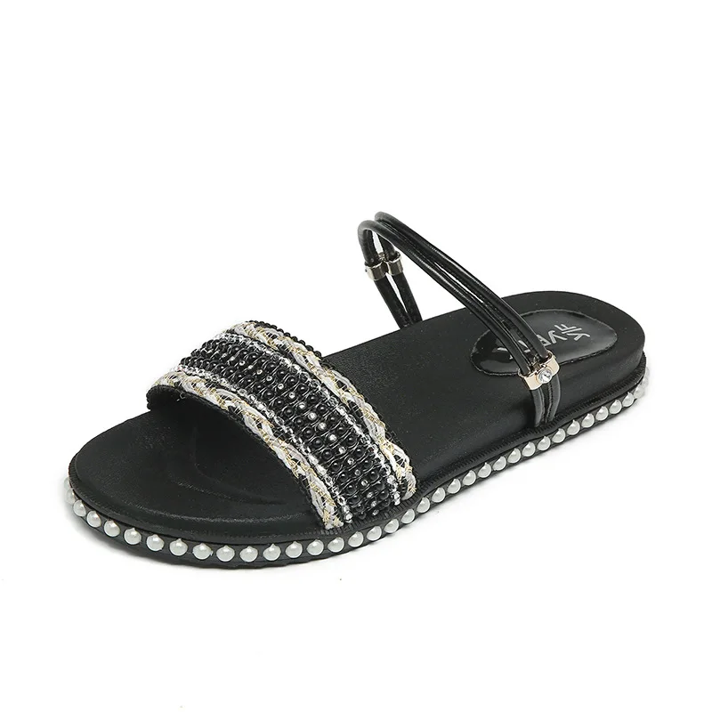 

2017 new fashion multicolor beaded flat sandals slippers Two kinds of casual way of dressing four-color optional.HYKL-AD189