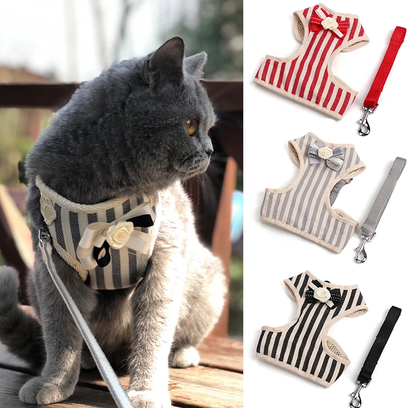 

Stripe Pet Cat Harness Vest for Cats Breathable Cat Harnesses Leash Set Kedi Malzemeleri Dog Products for Pets Puppy Chain Lead