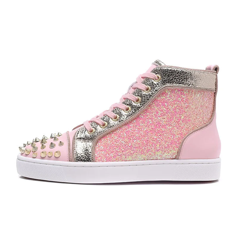 Chaussures Haute Pointes Ruban De À Top Semelles Luxe Compensées Femme Pour Blingbling Décontractées Sneakers Femmes Rose Glitter LqcAjR354