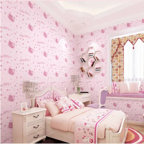 Q Qihang Kids Room Princess Kitty Cat Pattern Style Non Woven Q Qihang Kids Room Princess Kitty Cat Pattern Style Non Woven Wallpaper Pink 0 53m 10m 5 3m2