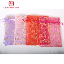 100Pcs 9x12cm Wedding Favors and Gift Bag Organza Candy Valentines Day Drawstring Birthday Party Decoration Drawstring Bags