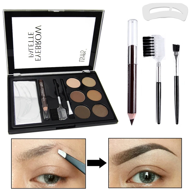 

Professional Full Eye Brow Set Brows Styling Stencil Tool With Eyebrows Shadow Powder Chocolate Brown Eyebrow Makeup Palette