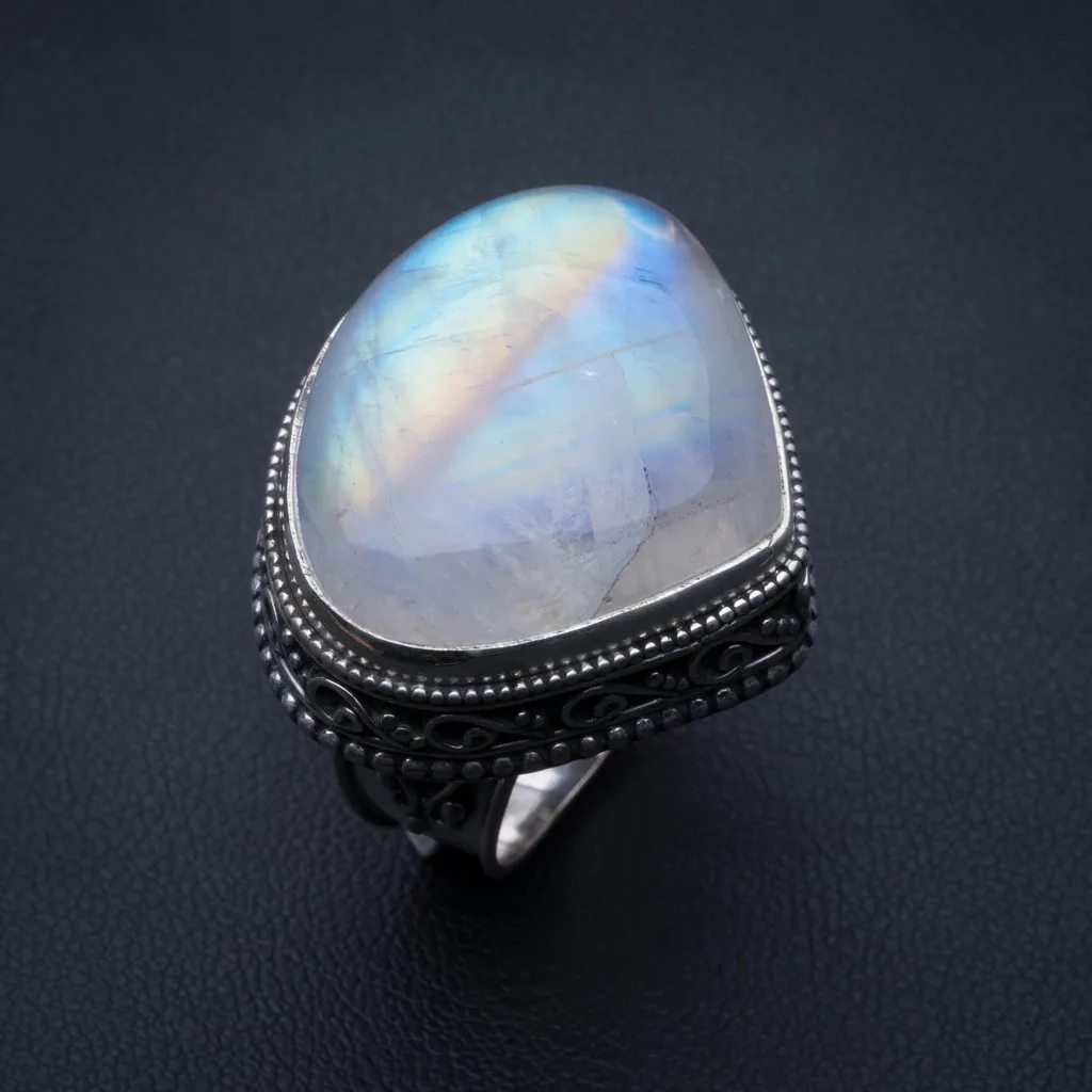 

Natural Rainbow Moonstone Vintage 925 Sterling Silver Ring, US Size 7.25 R3481