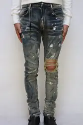 Мужская облегающая художественная краска spltter distressed сломанные грязные джинсы