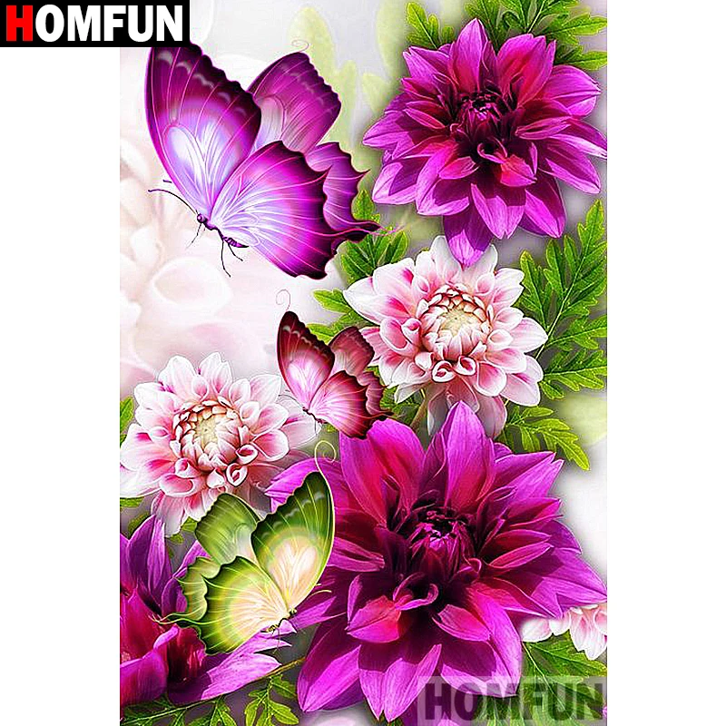 

HOMFUN Full Square/Round Drill 5D DIY Diamond Painting " Flower butterfly" Embroidery Cross Stitch 5D Home Decor A07744