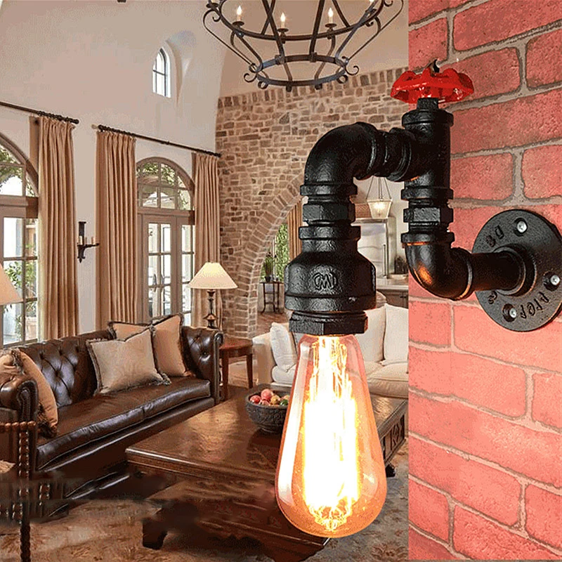 

Vintage Industrial Water Pipe Wall Light Nordic Creative Loft LED Lamp Bar Internet Cafe American Restaurant Corridor Iron Decor