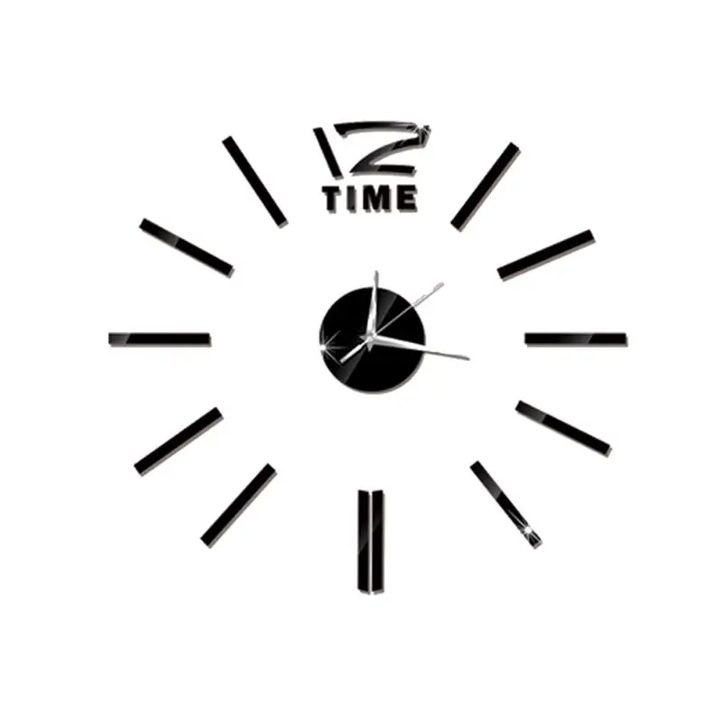 

Modern DIY Wall Clock Large Frameless 3D Wall Clock Mirror Stickers for Home Living Room Office Decor (Black)