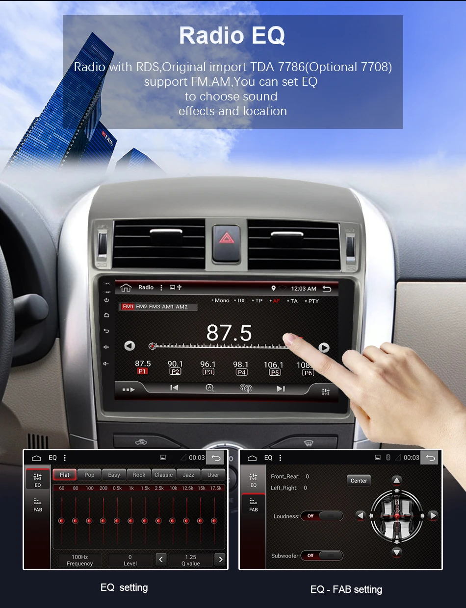 Perfect Eunavi 4G+64G  6 core android 9.0 car dvd for Toyota Corolla E140/150  2007-2011 multimedia car radio gps navi PX6 Radio WIF 8