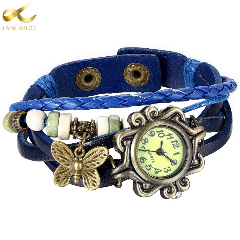 Lancardo PFashion font b Women b font font b Watch b font Punk Leather Bracelet Quartz