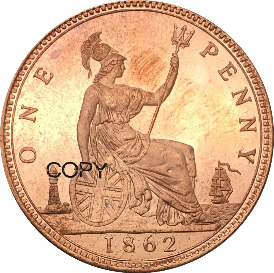 

Britian 1862 One Penny Victoria Red Copper Copy Coins