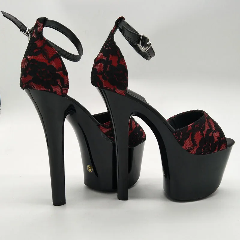 LAIJIANJINXIA/женские босоножки черного и красного цвета пикантная обувь для танцев на шесте на высоком каблуке модные туфли на высоком каблуке 17 см с пряжкой и ремешком