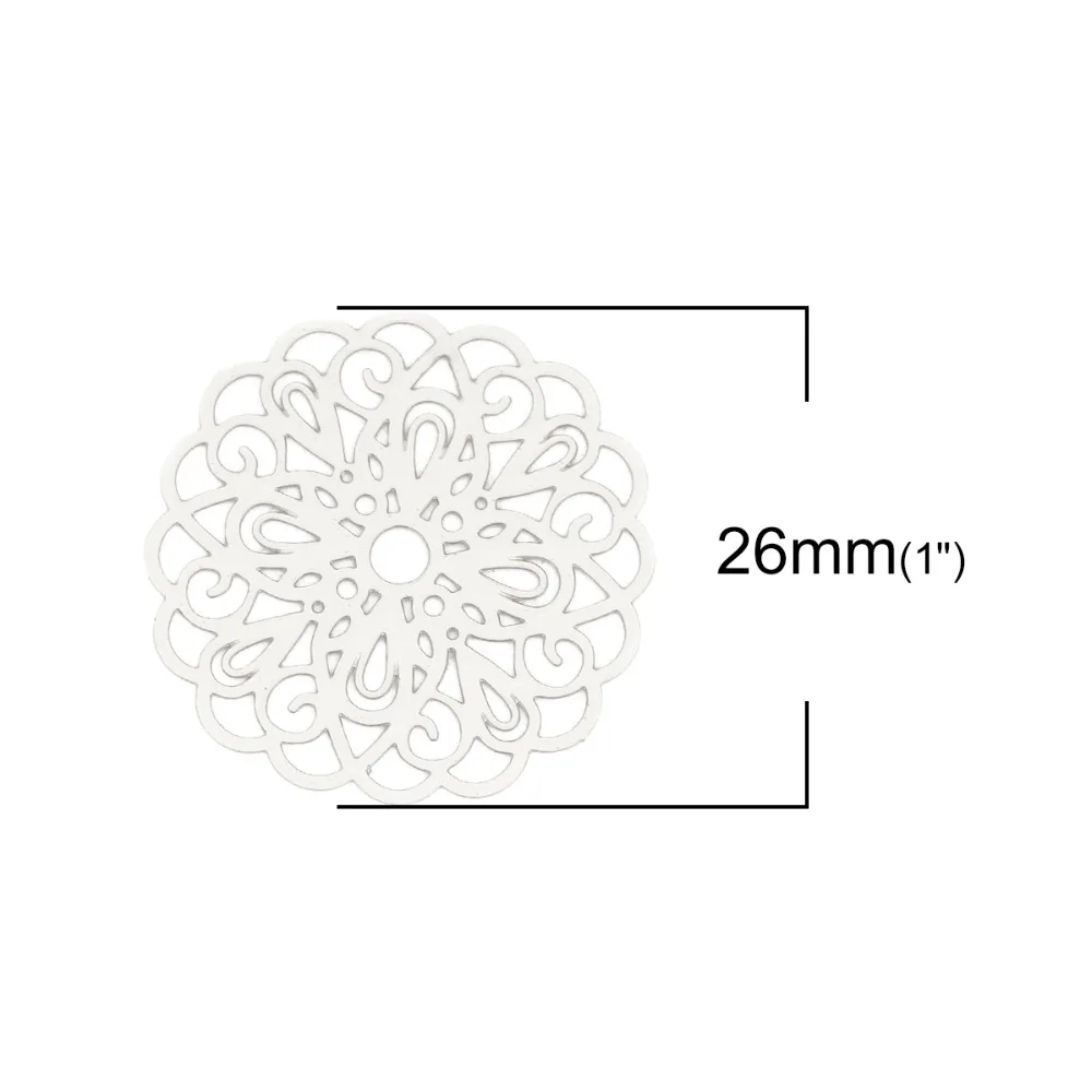 DoreenBeads الأزياء الحديد أساس سبائك تخريمية ختم موصلات زهرة الفضة لهجة الذهب والمجوهرات DIY سحر 26 مللي متر x 25 مللي متر ، 10 قطعة