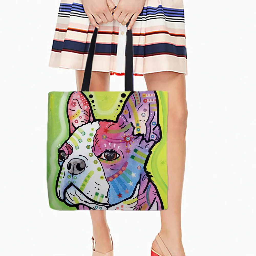 Shopping Tote Bags French Bulldog Great Dane Pet Dogs Printing Storage